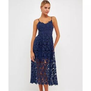 Endless Rose Women's Lace Cami Midi Dress Midnight Blue Size Large